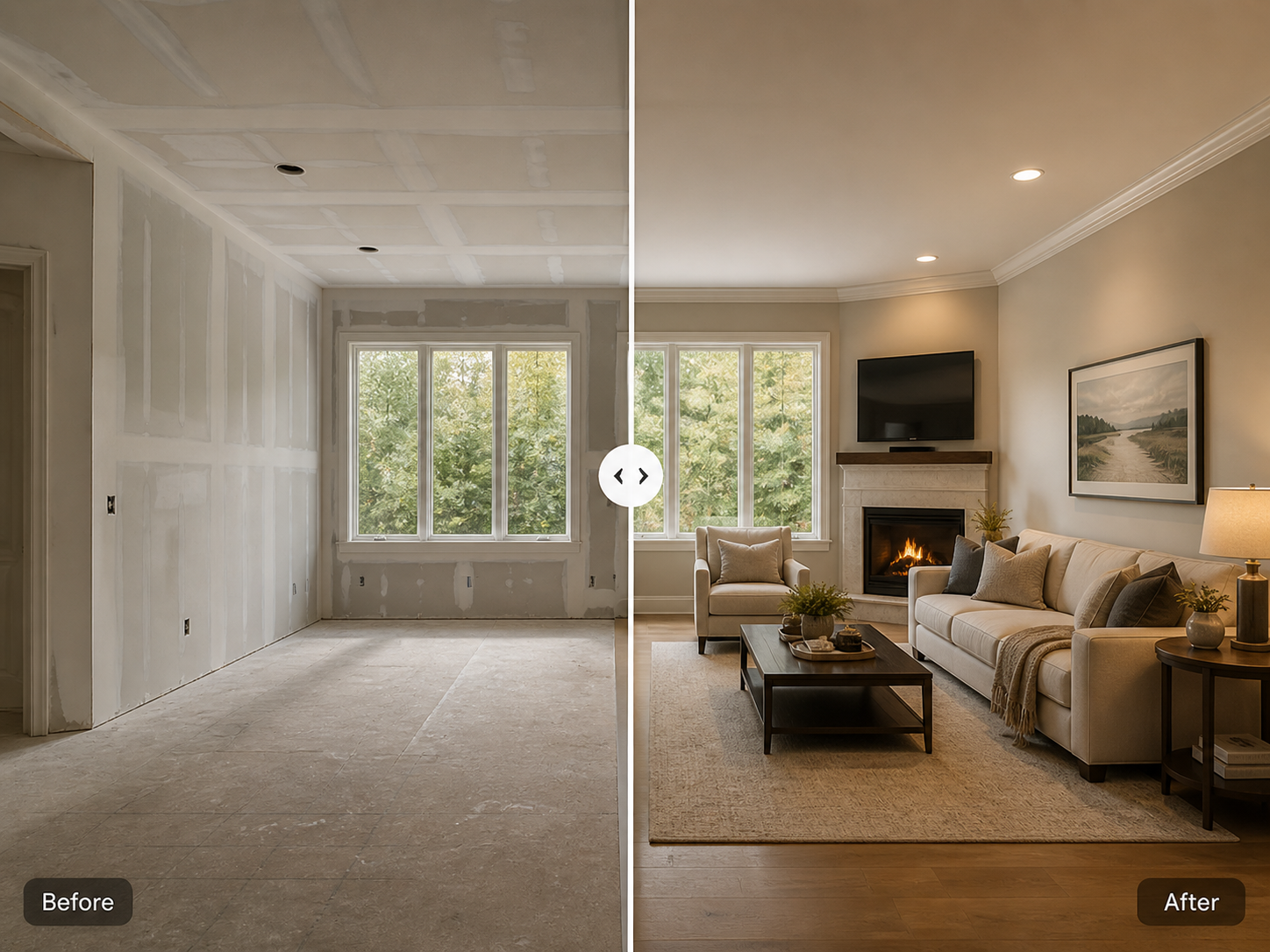 Before and after living room redesign preview